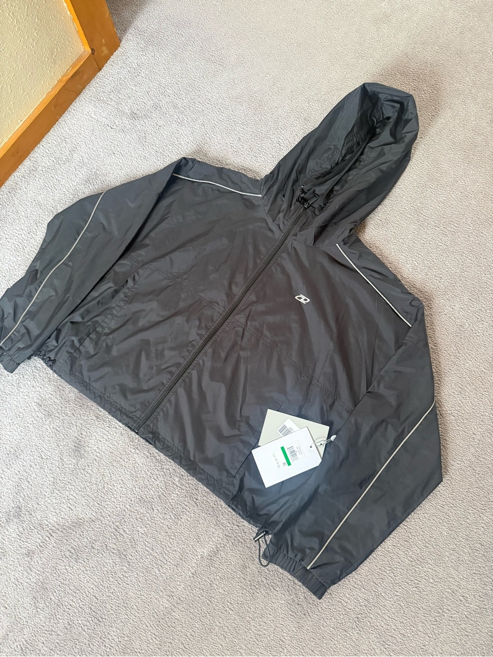 Unisex Black Hooded Windbreaker with Reflective gray Piping